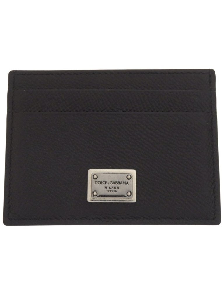 Dolce & Gabbana Logo Plate Leather Black Card Case